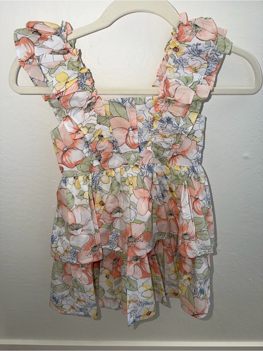 Janie and Jack Floral Ruffle Tiered Dress in Peach, Cream, Green